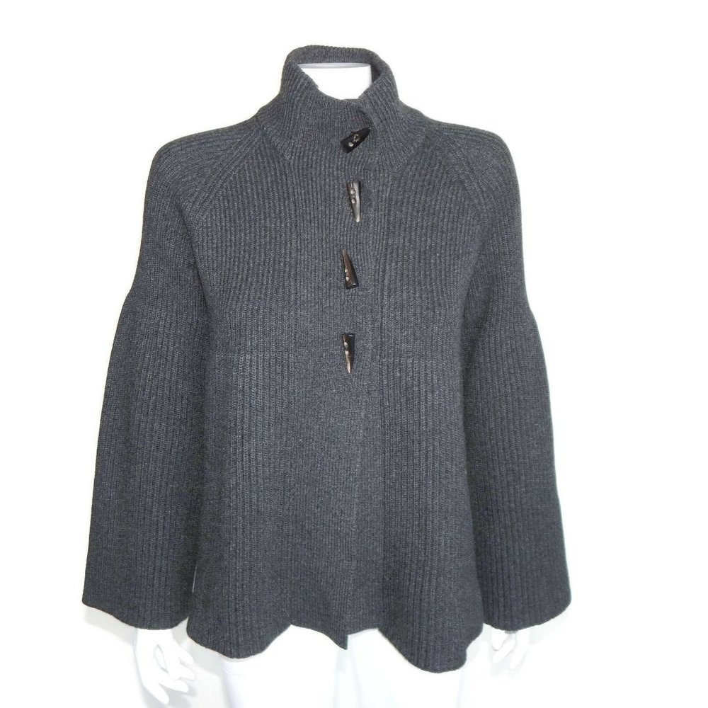 Qi 100% Cashmere Grey Toggle Button Cardigan Sweater Womens size Small /4882